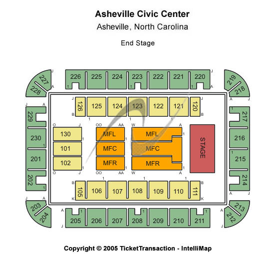 ExploreAsheville.com Arena at Harrah's Cherokee Center Seating Chart: End Stage