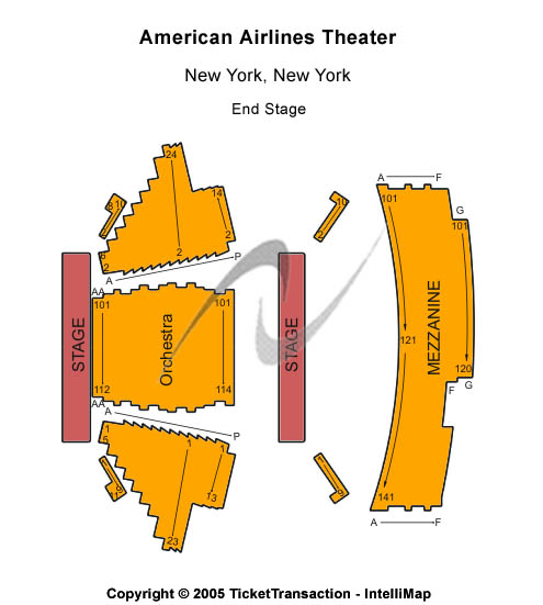 Todd Haimes Theatre Seating Chart: End Stage