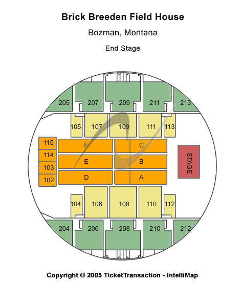 Brick Breeden Fieldhouse Seating Chart: End Stage