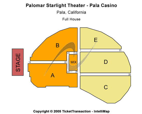 Pala Casino - Palomar Starlight Theater Seating Map