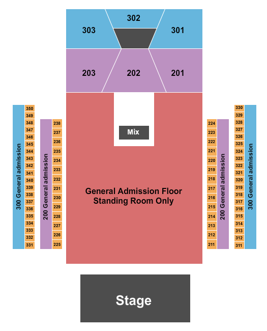 713 Music Hall Seating Chart: GA Floor/200/300