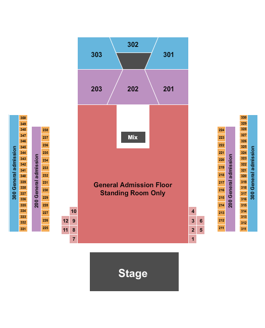 713 Music Hall Seating Chart: GA Floor/200/300