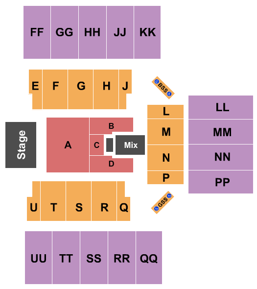 First National Bank Arena Seating Chart: Endstage with B Stage 2