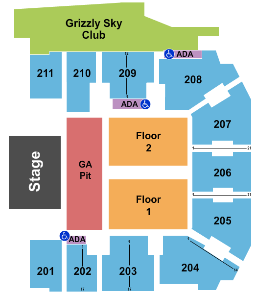 Adams Event Center Seating Chart: Endstage Pit 2