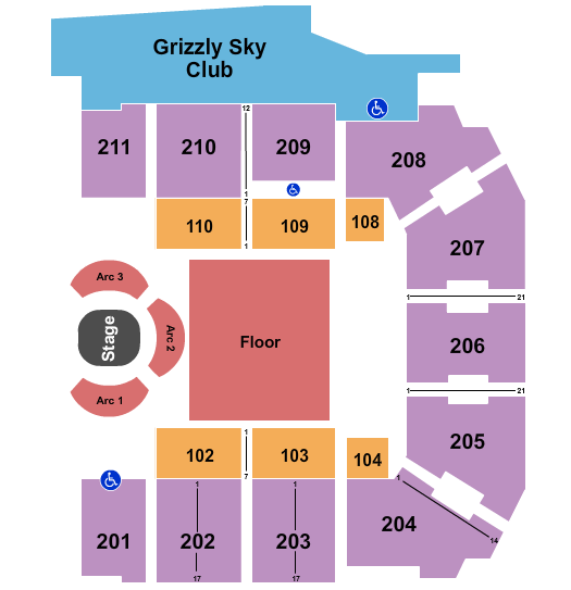 Adams Event Center Seating Chart: Center Stage