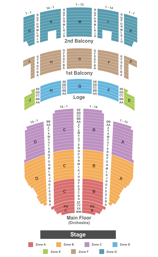 Adler Theatre Seating Chart: End Stage - Zone