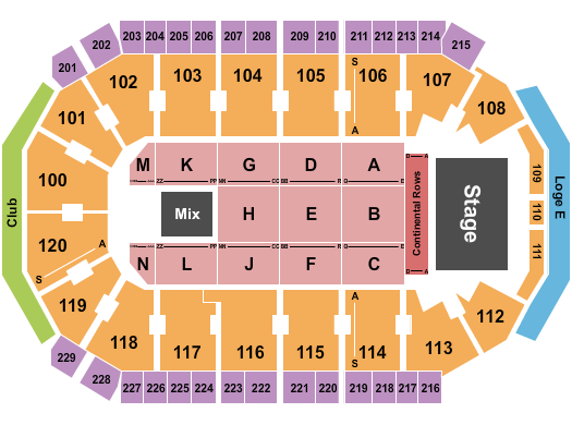 Credit Union of Texas Event Center Seating Chart: Endstage RSV Cont