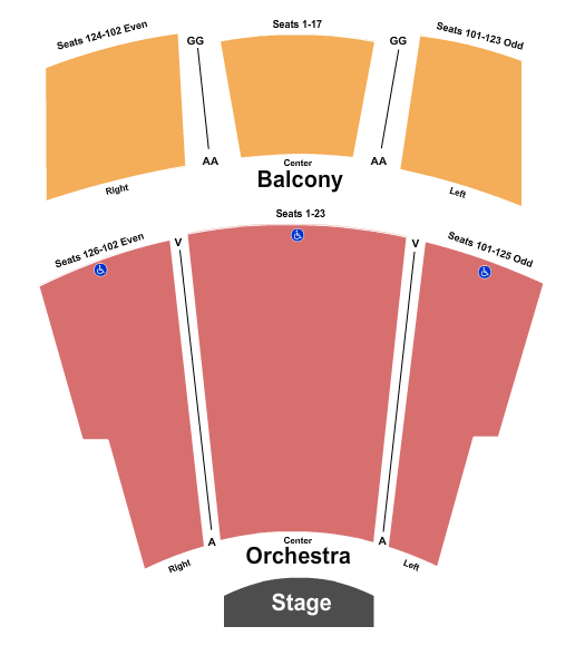 Masquerade Dance Theater at Ames Center Seating Chart: End Stage