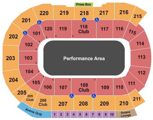 Angel of the Winds Arena Seating Chart: Performance Area 2