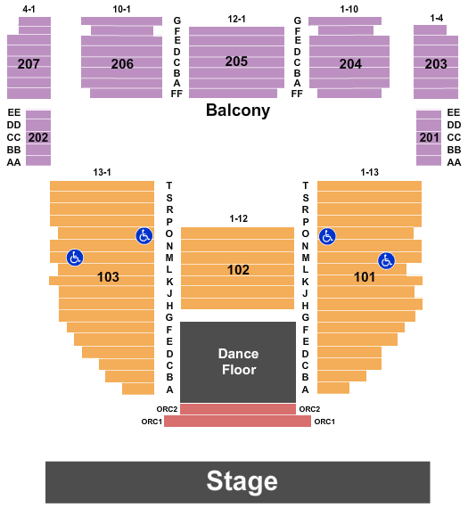 Arcada Theatre Seating Chart: Endstage DanceFloor 2