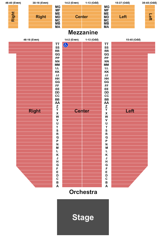 Arlington Theatre Seating Chart: End Stage