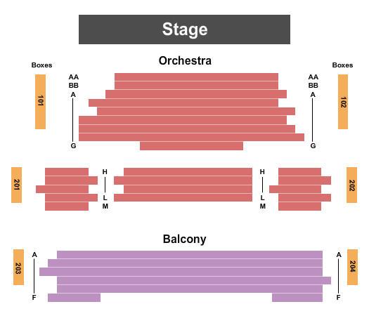 Aurora Theatre - GA Seating Chart: End Stage