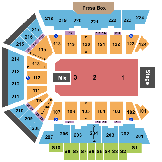 BMO Harris Bank Center Seating Chart: Endstage 1-3