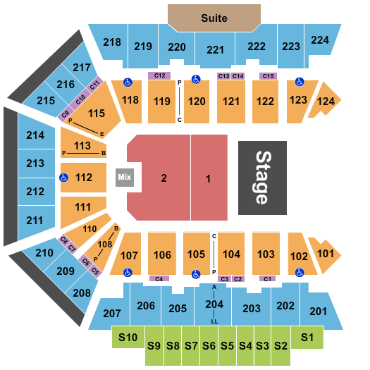 BMO Harris Bank Center Seating Chart: Endstage Half House 2