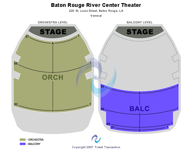 Raising Cane's River Center Theatre Seating Chart: End Stage