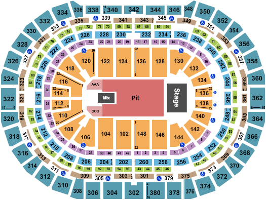 Ball Arena Seating Chart: Endstage GA Pit/AAA-CCC