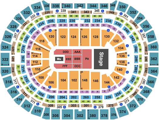 Ball Arena Seating Chart: Endstage with Pit