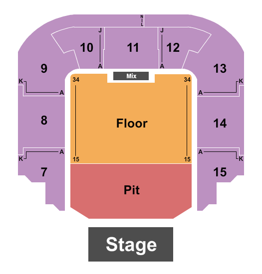 Bell Auditorium Seating Chart: Endstage GA Pit & RSV Floor