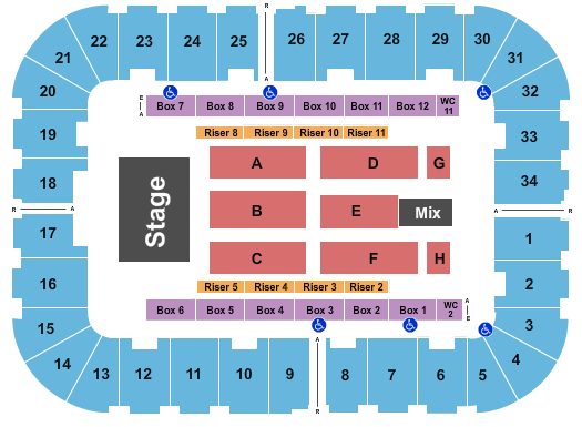 Berglund Center Coliseum Seating Chart: Endstage Flr A-H