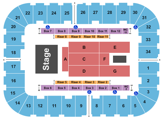 Berglund Center Coliseum Seating Chart: Endstage Flr A-G