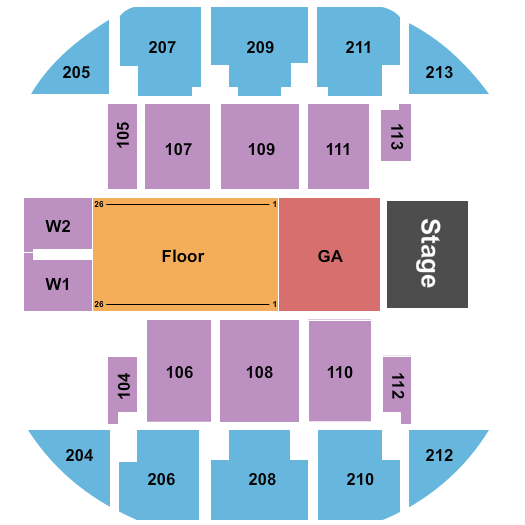 Brick Breeden Fieldhouse Seating Chart: Endstage GA & RSV Floor 2