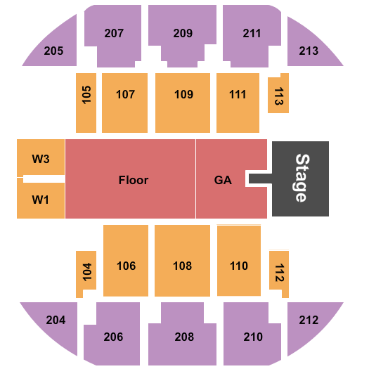 Brick Breeden Fieldhouse Seating Chart: Endstage GA & Reserved Floor