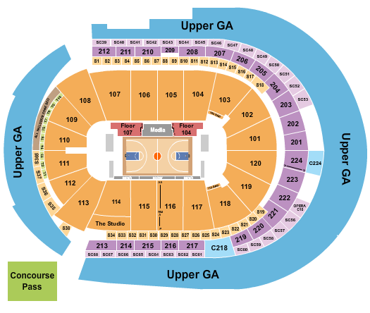 Bridgestone Arena Seating Chart: Basketball - Upper GA