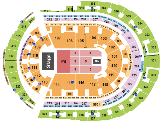 Bridgestone Arena Seating Chart: Endstage Pit/Floor 1-6