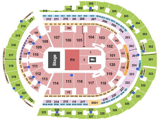 Bridgestone Arena Seating Chart: Endstage Pit 2