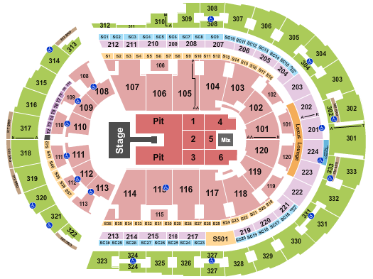 Bridgestone Arena Seating Chart: Endstage Pit w/Catwalk