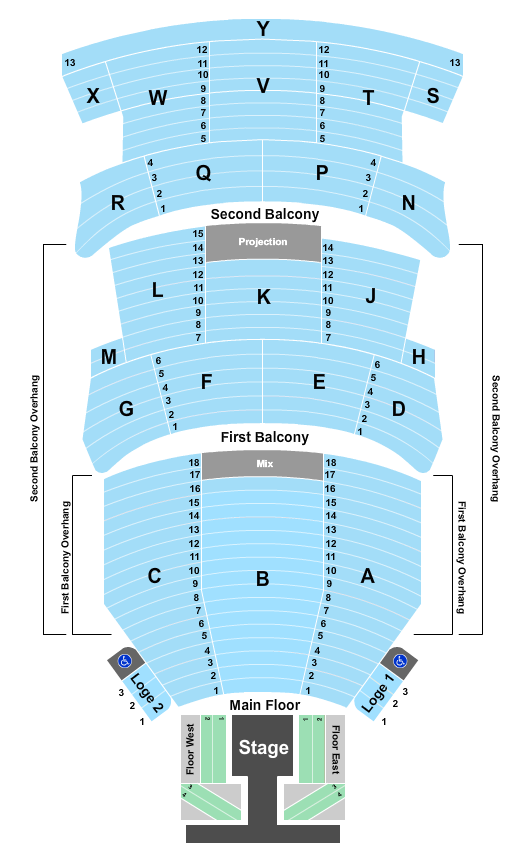 Burton Cummings Theatre Seating Chart: Endstage w/Floor W-E
