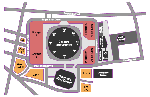 Caesars Superdome Parking Lots Seating Chart: Parking