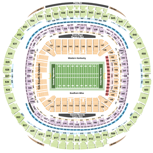 Caesars Superdome Seating Chart: Football - New Orleans Bowl