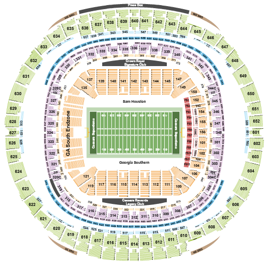 Caesars Superdome Seating Chart: Football - New Orleans Bowl