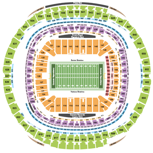 Caesars Superdome Seating Chart: Football RW