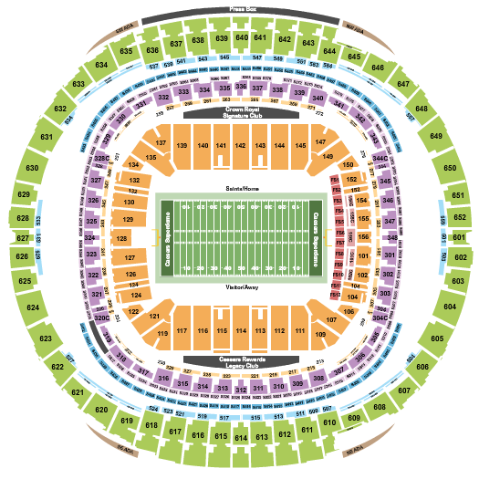 Caesars Superdome Seating Chart: Football RW