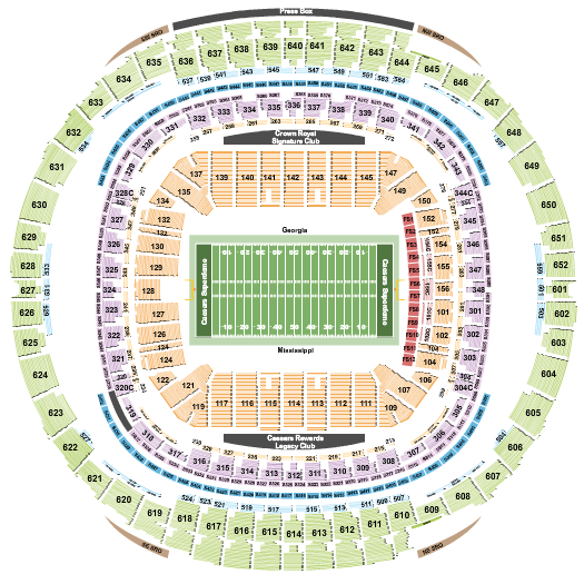 Caesars Superdome Seating Chart: Football - Sugar Bowl RW