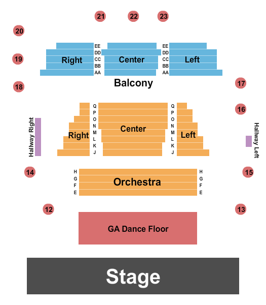 California Theatre - Pittsburg Seating Chart: Endstage w/ Dance Floor