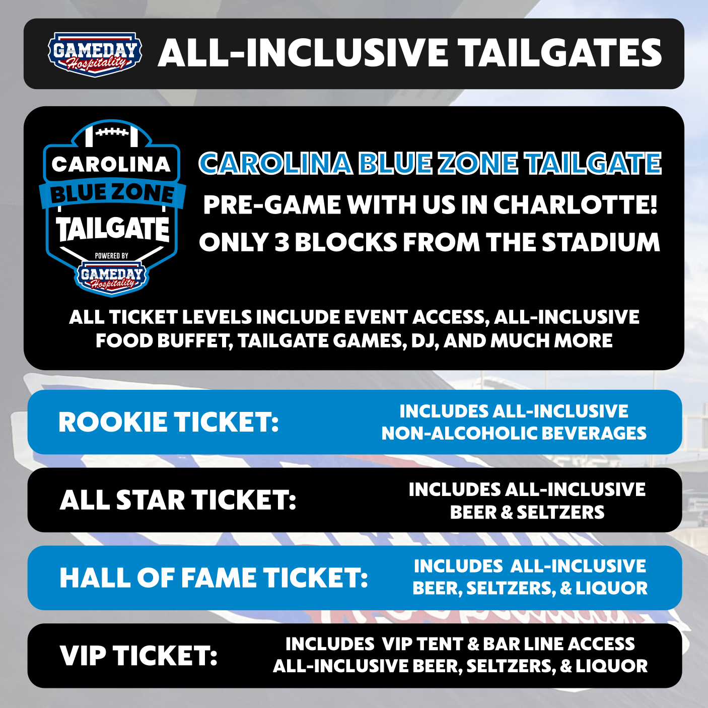 Gameday Hospitality - Charlotte Seating Chart: Panthers Tailgate
