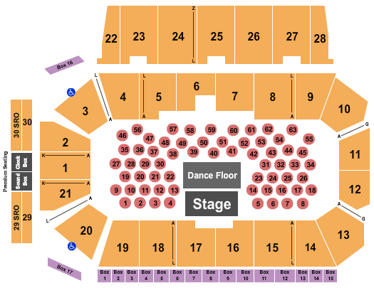 Centre 200 Seating Chart: Endstage Tables