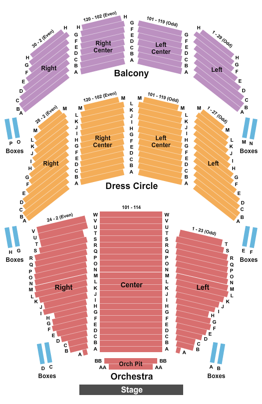 Emerson Colonial Theatre Seating Chart: End Stage
