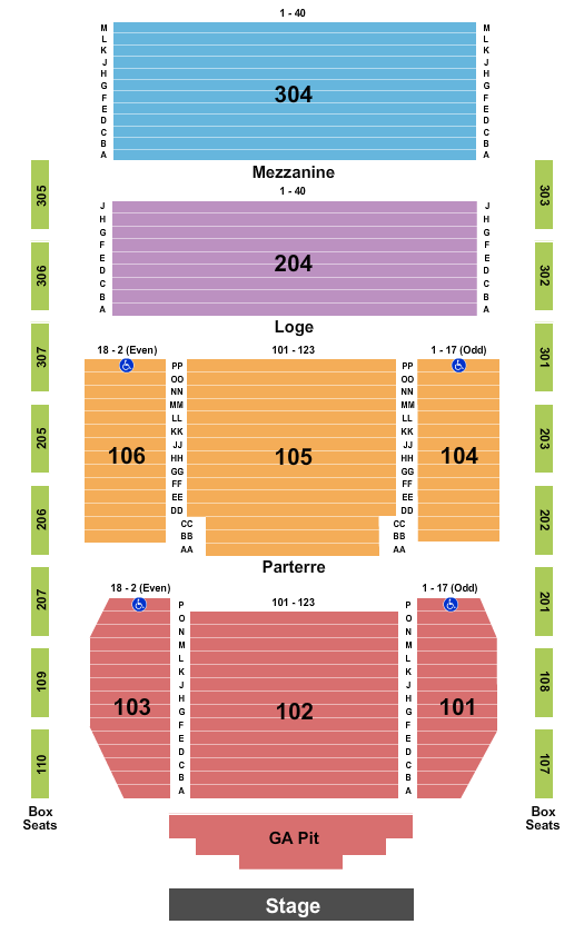 Classic Center Theatre Seating Chart: Endstage GA Pit