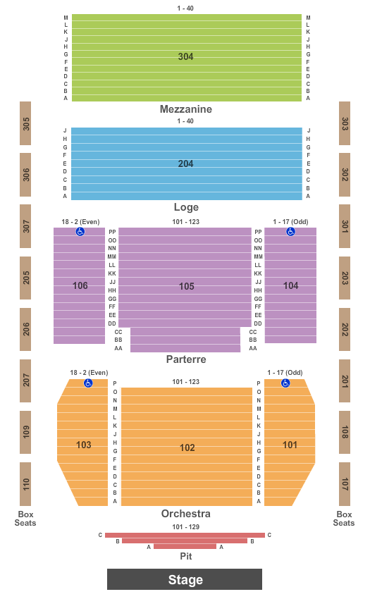 Classic Center Theatre Seating Chart: Endstage Pit