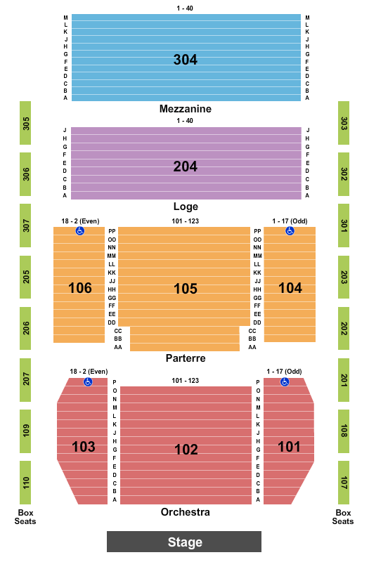 Classic Center Theatre Seating Chart: End Stage