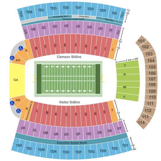 Frank Howard Field at Clemson Memorial Stadium Map