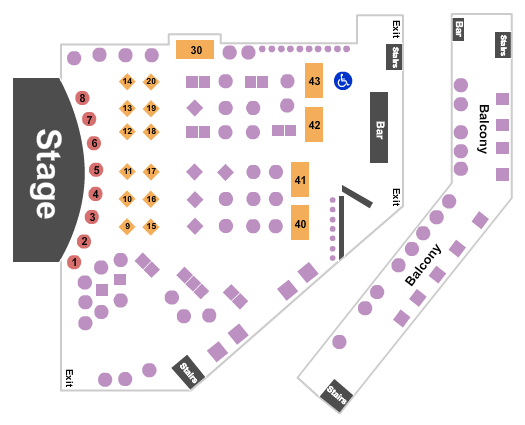 Cobb's Comedy Club Seating Chart: Gold Circle Seating