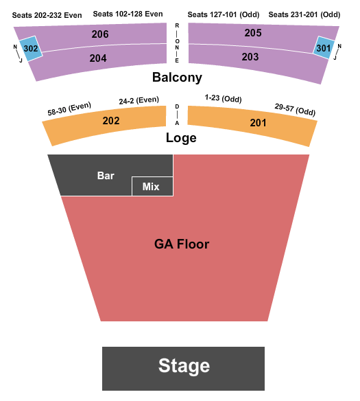 College Street Music Hall Seating Chart: Endstage GA