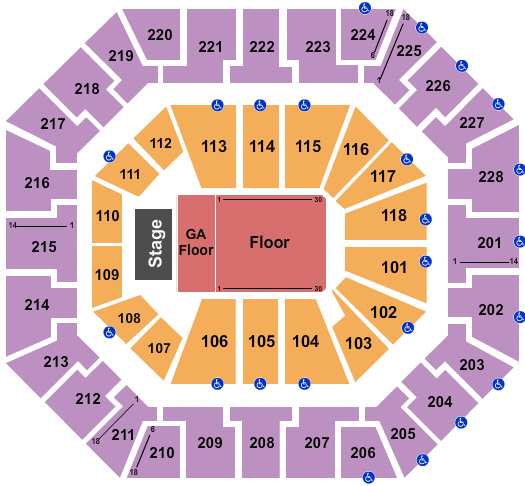 Colonial Life Arena Seating Chart: Endstage GA & Rsvd Floor