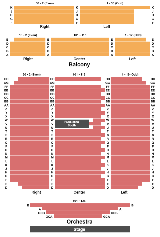 Mayo Performing Arts Center Seating Chart: End Stage