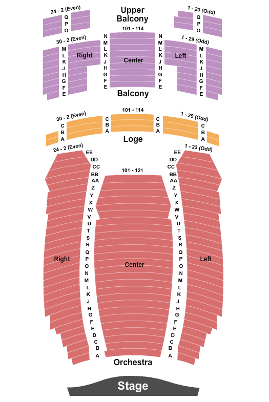 Hackensack Meridian Health Theatre at the Count Basie Center for the Arts Seating Chart: End Stage